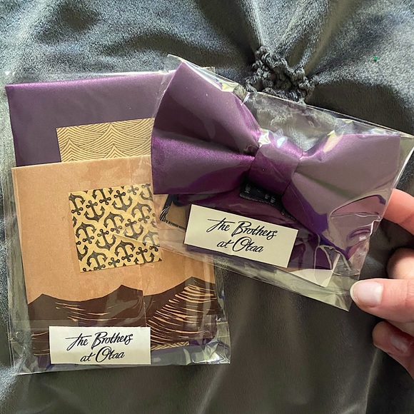 NWT OTAA Aubergine Bow Tie and Pocket Square - Picture 1 of 5